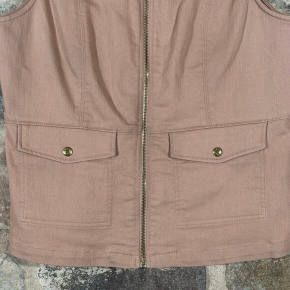 Liz Claiborne Vest Woman's Medium Tan Utility Full Zip High Collar‎ Hiking - Picture 3 of 13